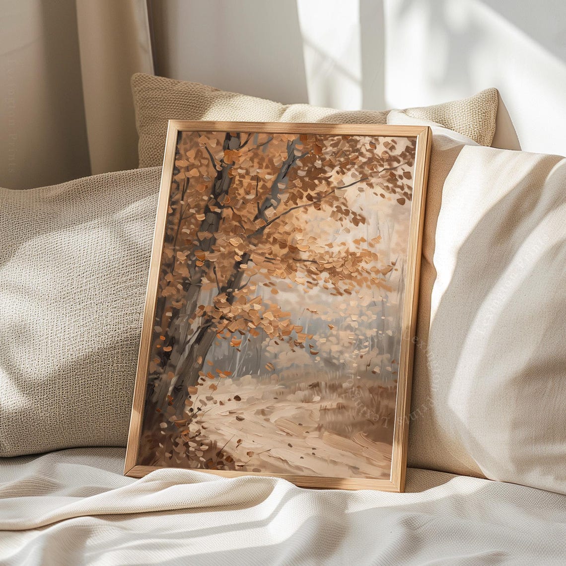 Copper Leaf Autumn Tree over Winding Path Moody Fall Forest Poster - Image 7