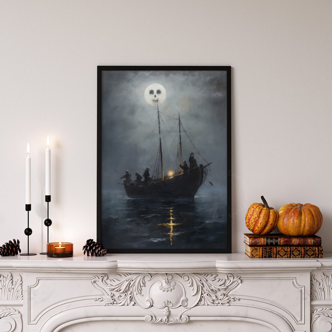 Ghost Ship Sailing Under Skull Moon Dark Spooky Halloween Poster - Image 5