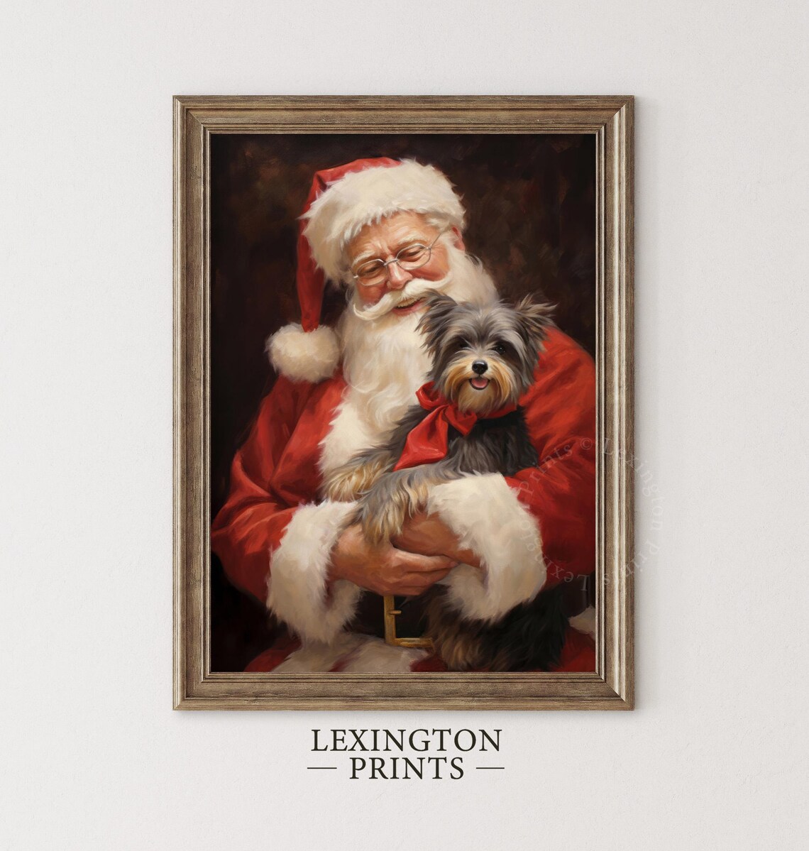 Santa Claus Holding a Small Terrier Dog Christmas Portrait Poster - Image 3