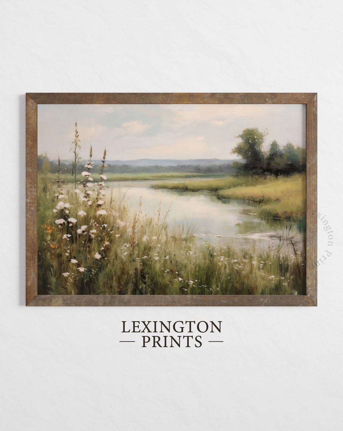 Peaceful River Landscape With Wildflowers Soft Impressionist Art Print - Image 2