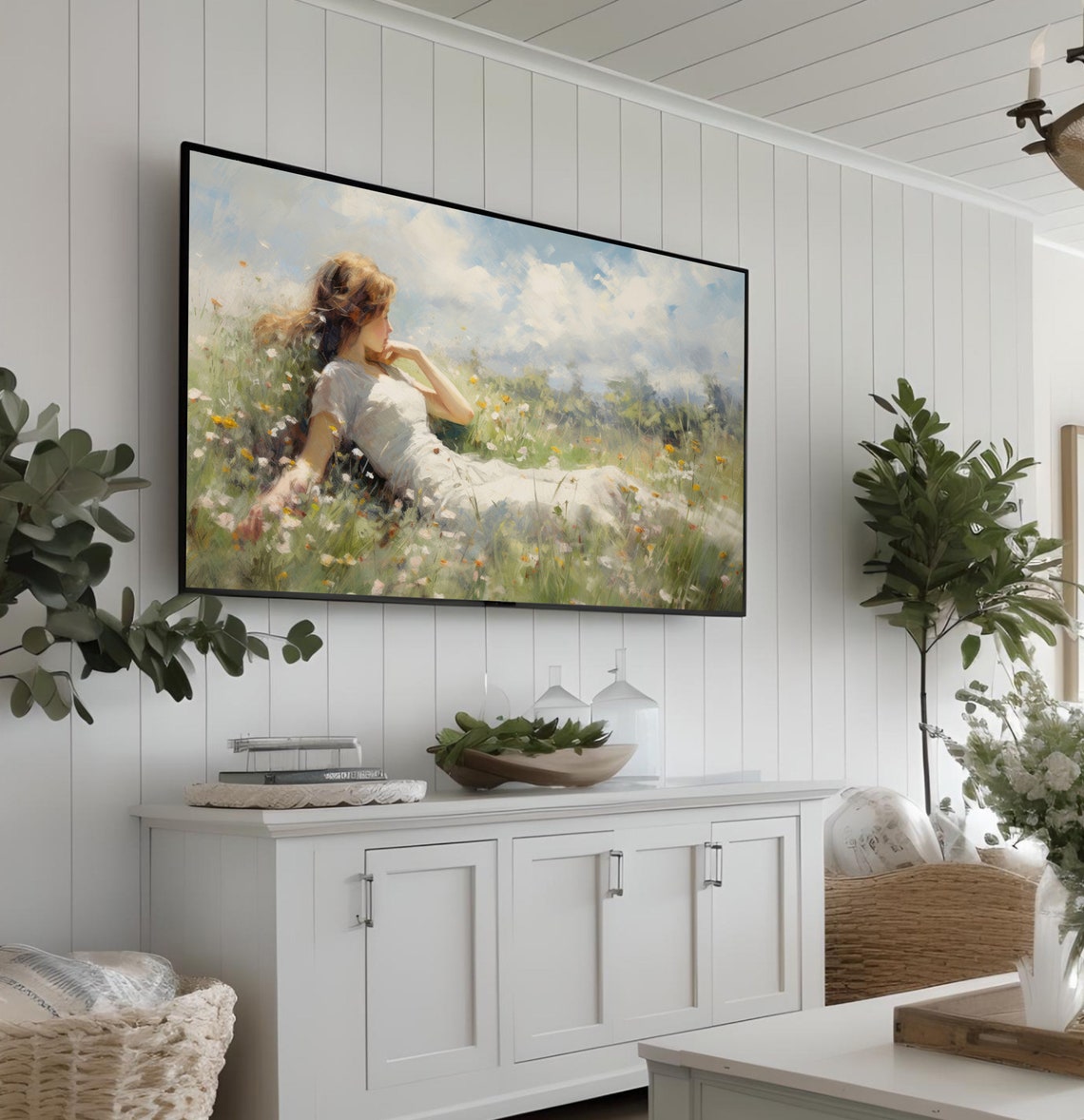 Woman Resting in Wildflower Meadow Dreamy Frame TV Art Summer Print - Image 3