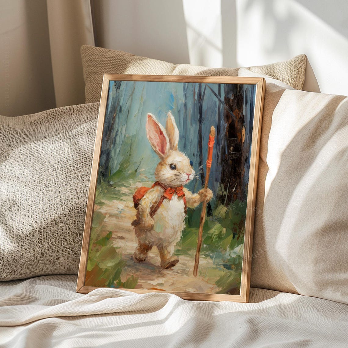 Hiking Bunny Easter Rabbit Forest Painting Cute Spring Art Poster - Image 8