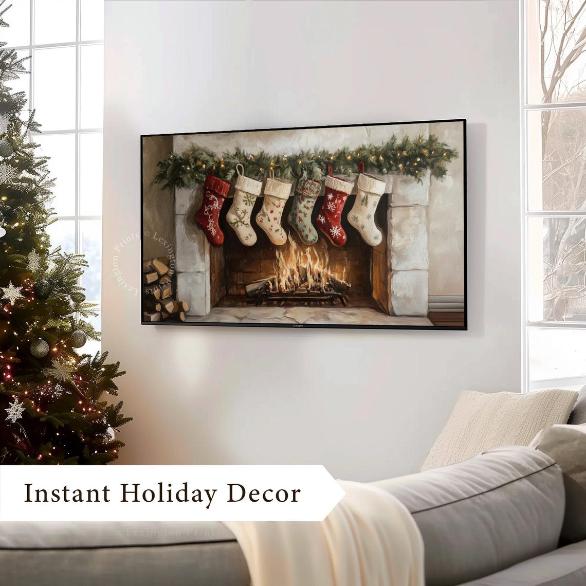 Vintage Christmas Stockings Tv Art Christmas Frame Tv Art Fireplace Tv Art Winter Tv Art Farmhouse Christmas Holiday Decor Rustic Art 922 - Image 4