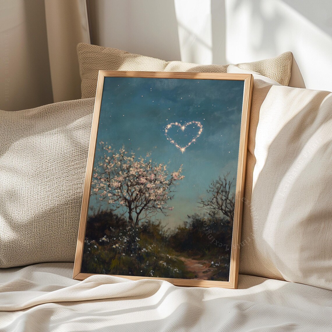 Moody Heart Starry Night Sky Blossoming Tree Vintage Country Poster - Image 8