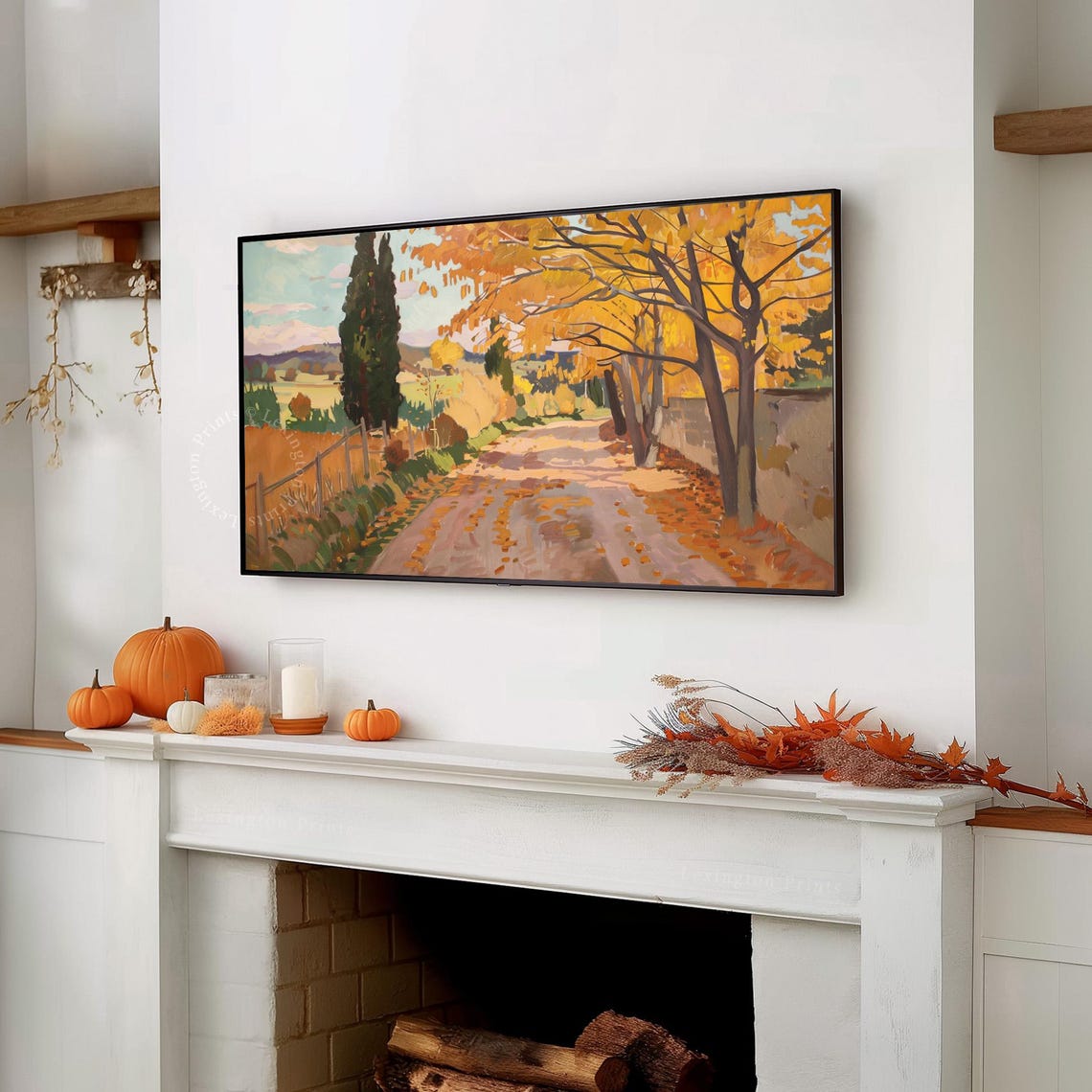 Autumn Country Road with Golden Maples and Cypress Trees Poster - Image 7