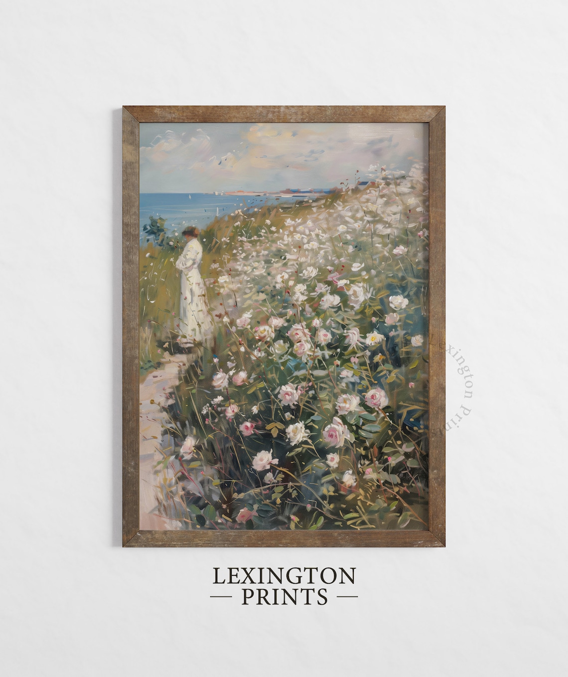 Woman in Rose Garden by the Sea Impressionist Oil Painting Poster - Image 5