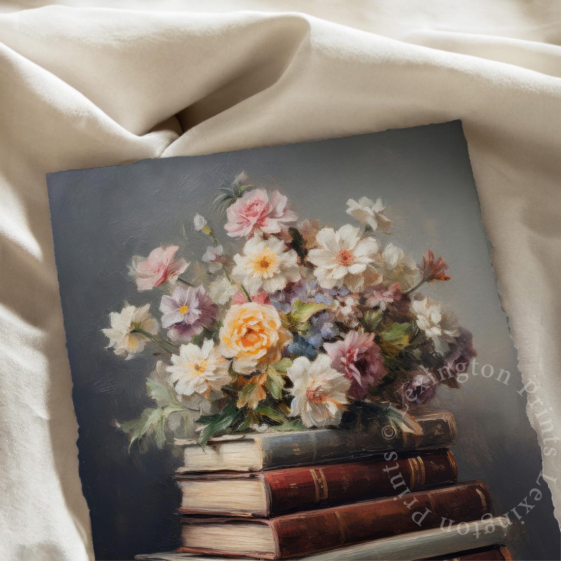 Stack of Vintage Books with Spring Flower Bouquet Still Life Poster - Image 7