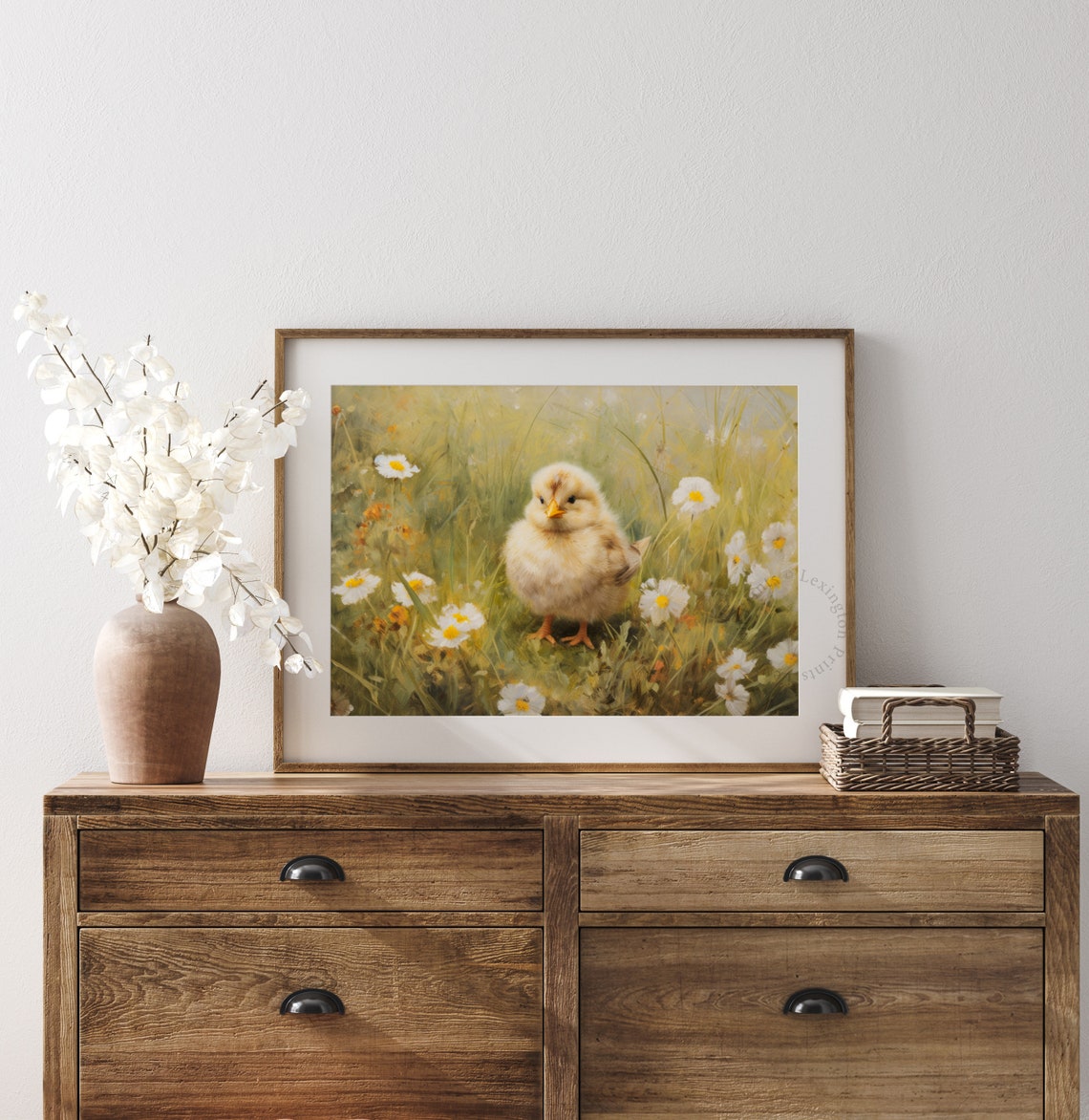 Baby Chick in Wildflower Meadow Vintage Spring Easter Art Poster