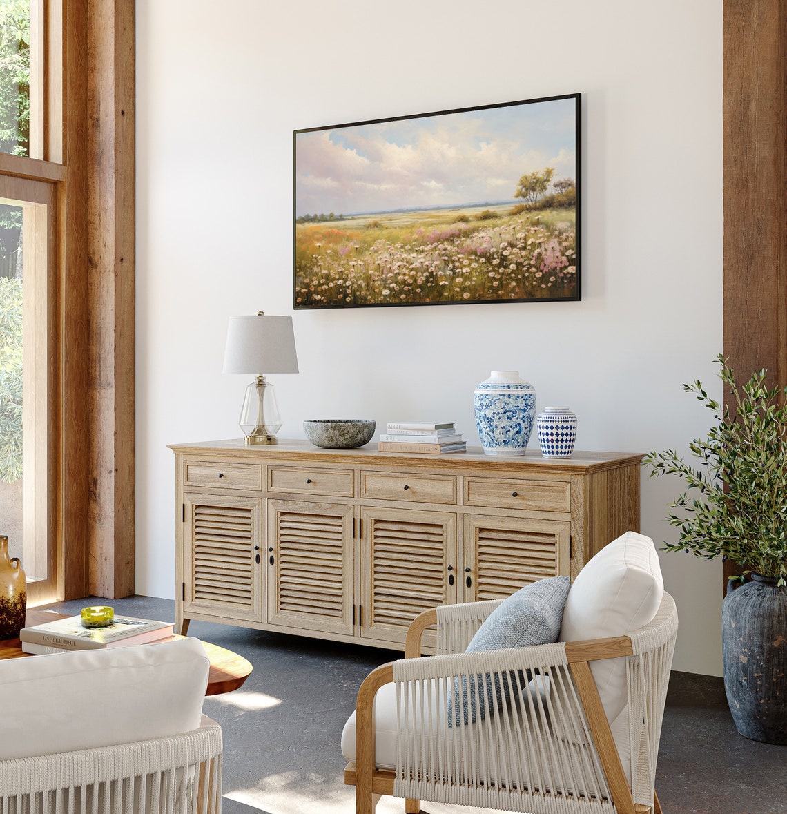Wildflower Prairie Meadow Under Cloudy Sky Frame TV Style Poster - Image 2