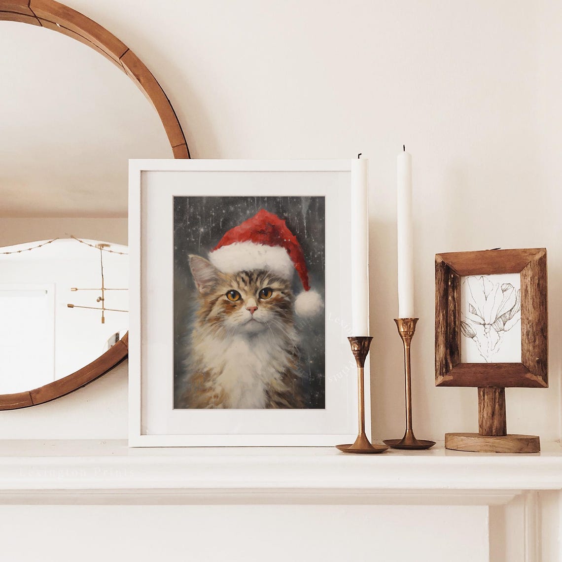 Fluffy Tabby Cat Wearing Santa Hat Snow Portrait Christmas Pet Poster - Image 3
