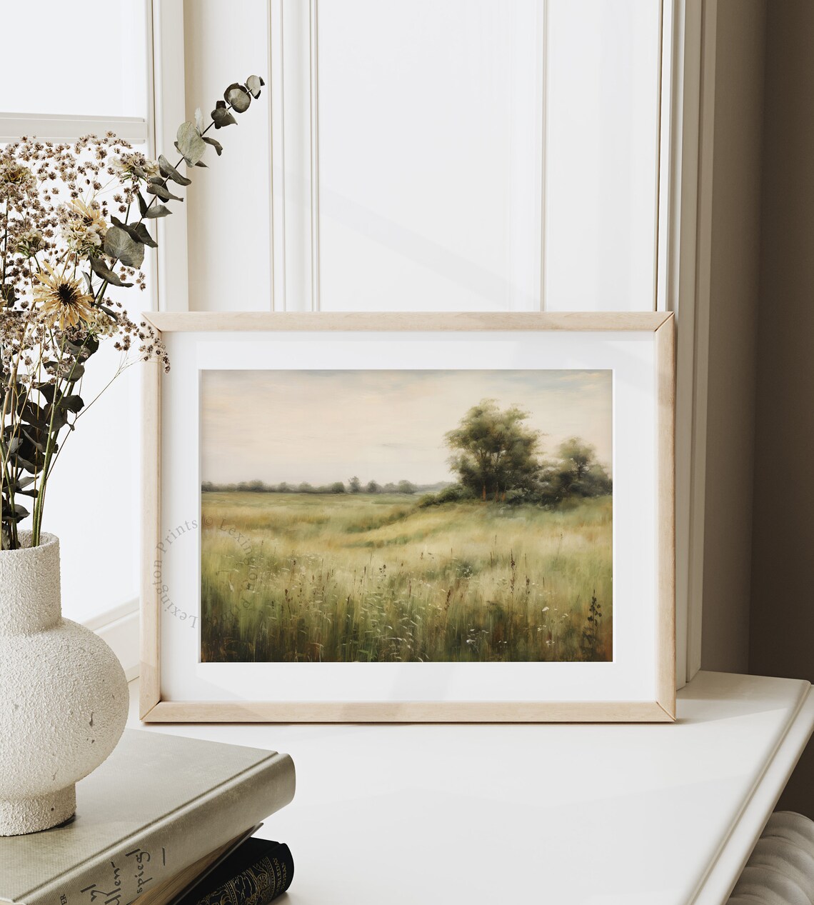 Moody Wildflower Field Vintage Landscape Art Print - Image 4