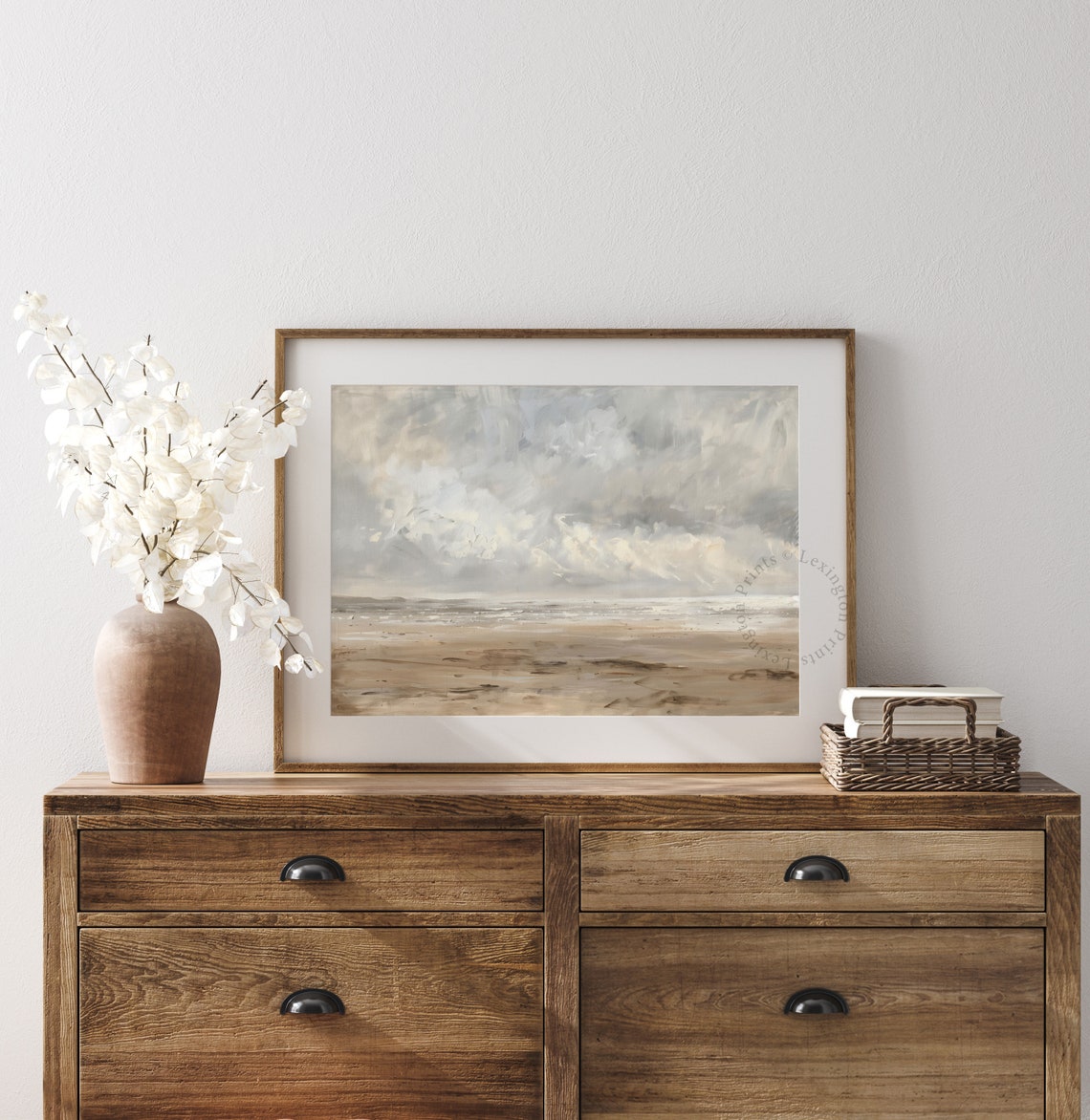 Misty Beach Seascape Oil Painting Neutral Coastal Wall Poster - Image 7