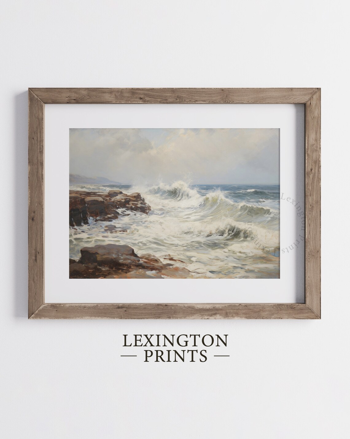Crashing Ocean Waves on Rocky Coastline Moody Seascape Wall Art - Image 2