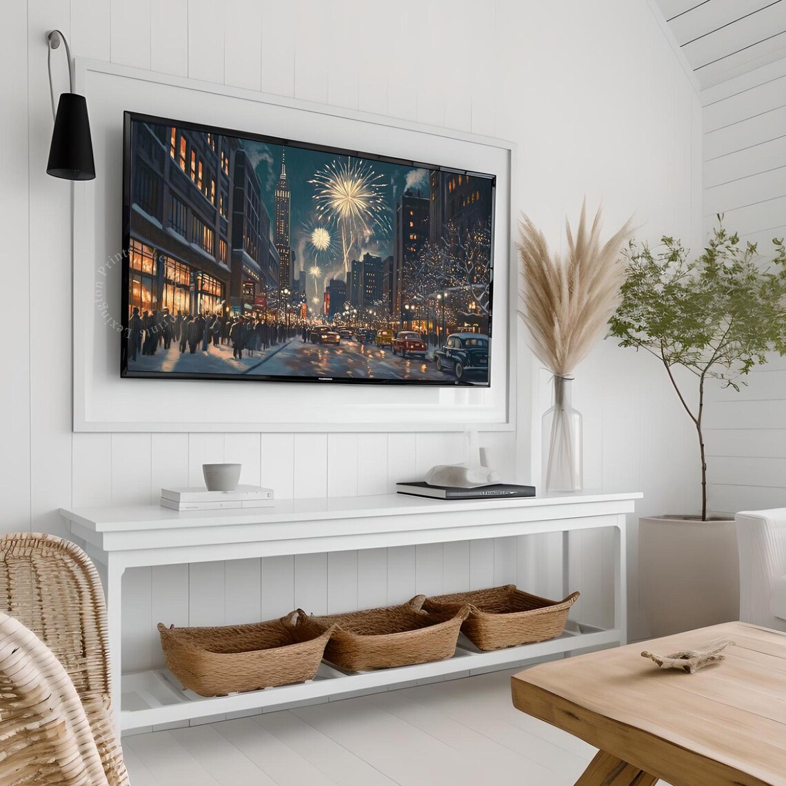 New Years Fireworks Over Vintage City Street Night Frame TV Art Poster - Image 7