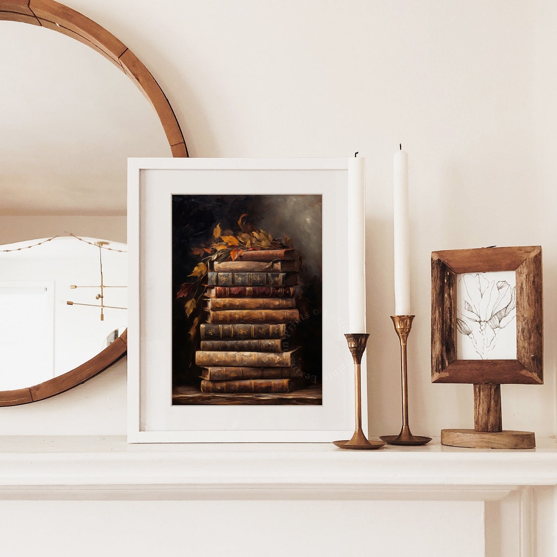 Vintage Book Stack Autumn Leaves Rustic Fall Still Life Poster - Image 5