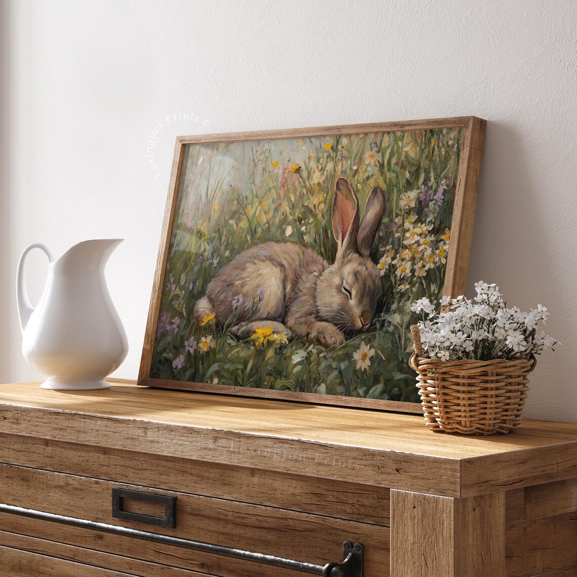 Sleeping Bunny Spring Wall Art, Wildflower Field Decor - Image 8