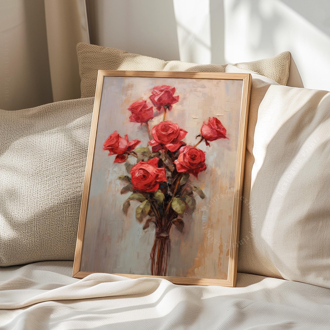 Red Roses Bouquet Vintage Floral Oil Painting Romantic Art Poster - Image 4