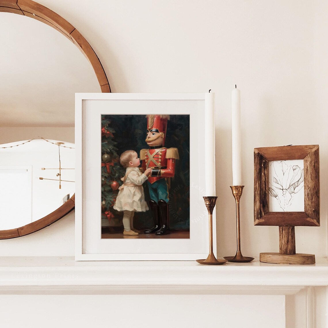 Toddler Girl with a Nutcracker Christmas Vintage Painting Poster - Image 2