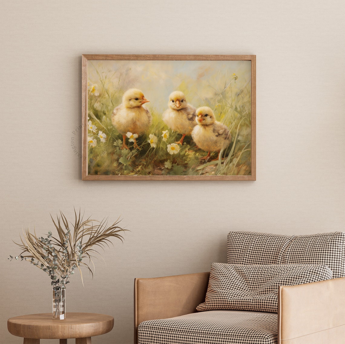 Three Baby Chicks in a Spring Meadow Vintage Painting Poster - Image 3