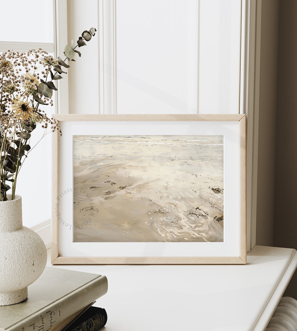 Beach Shoreline Abstract Ocean Waves Neutral Coastal Painting Poster - Image 7