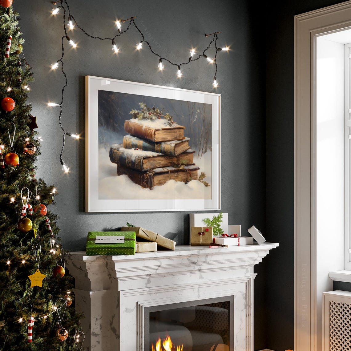 Snowy Christmas Wall Art Book Art Winter Vintage Christmas Print Winter Print Oil Painting Dark Academia Decor Holiday 356 - Image 3