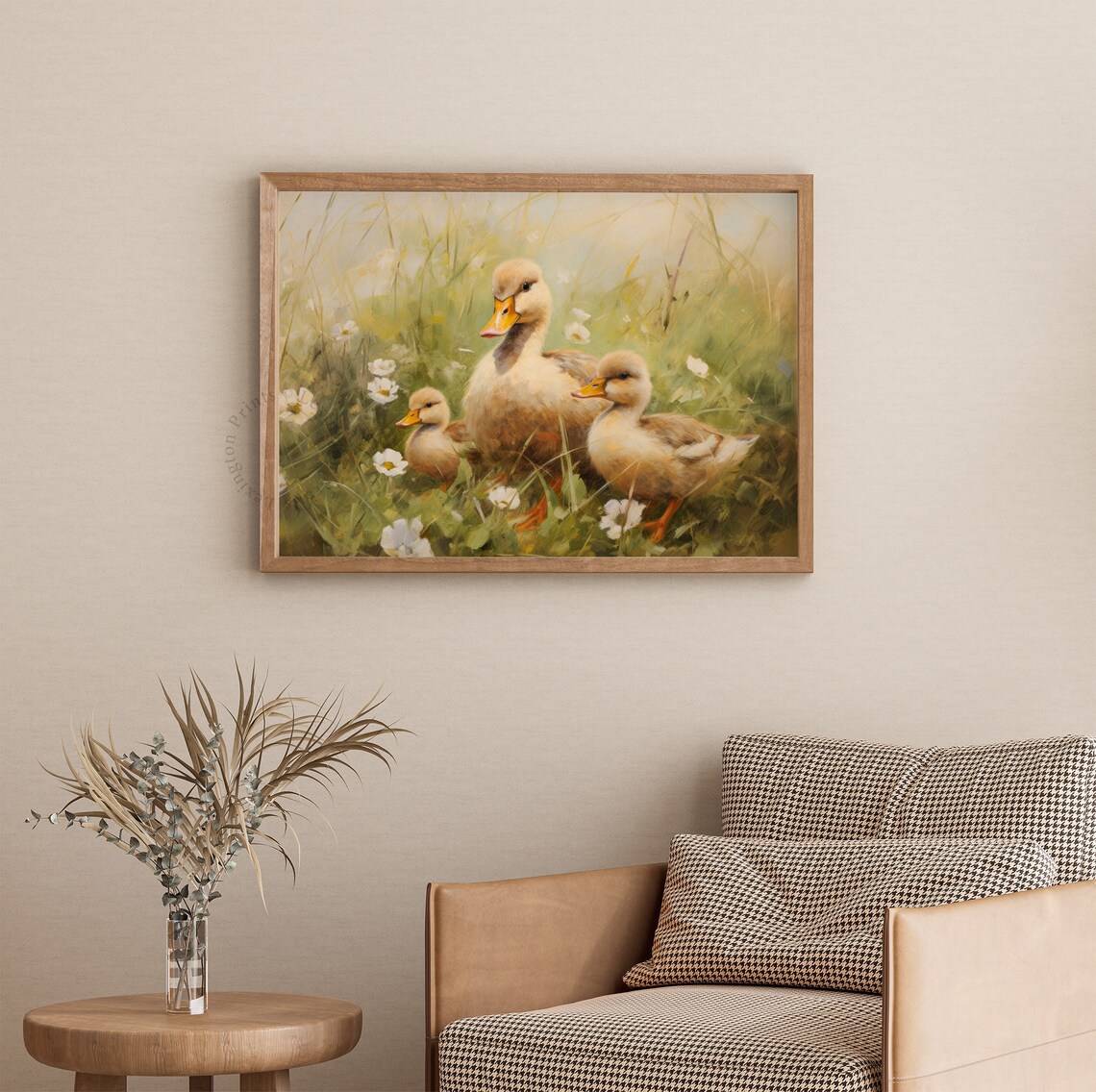Mother Duck with Ducklings in Wildflowers Pastoral Painting Poster - Image 3