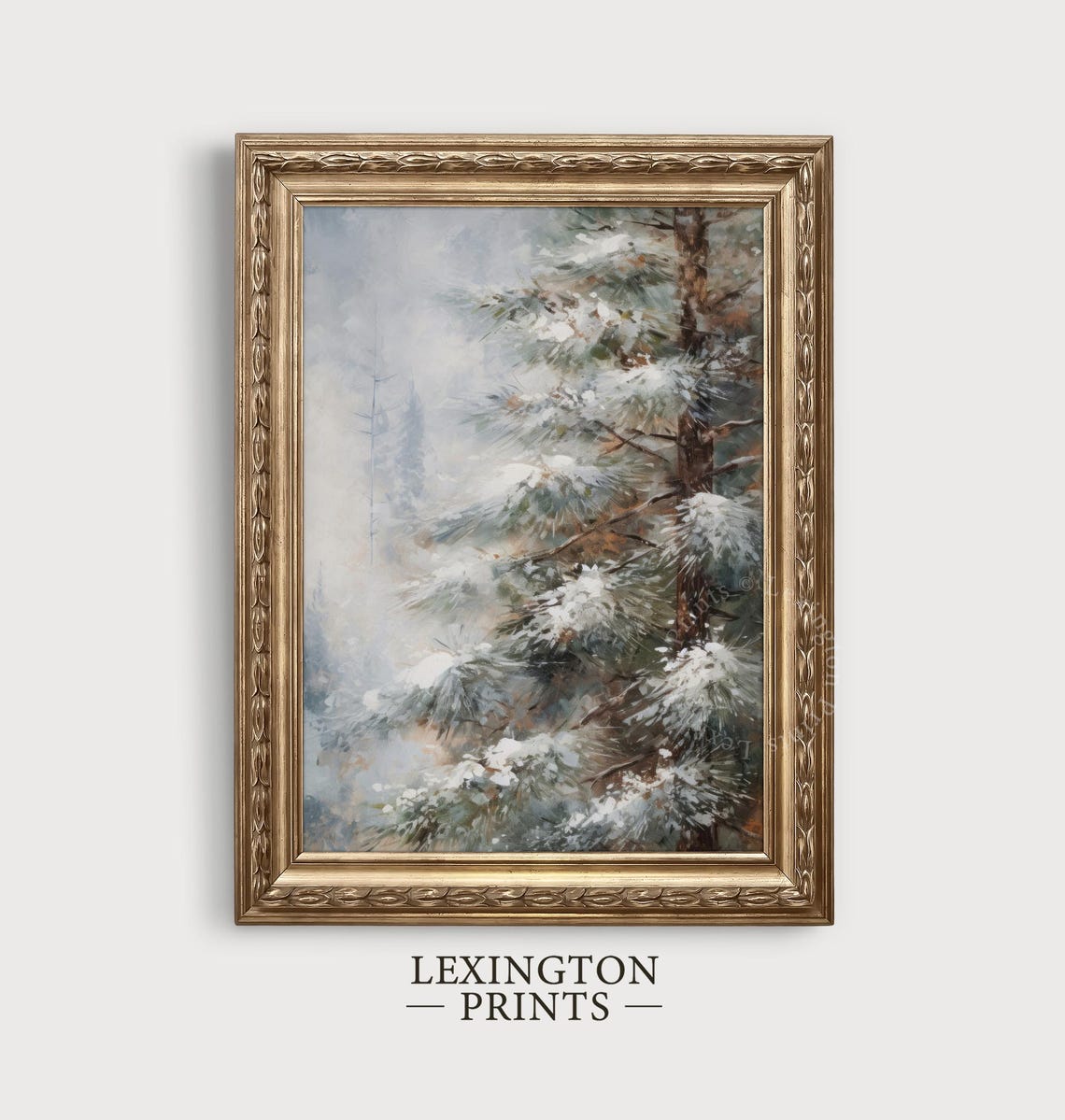 Snow Covered Pine Tree Branches Misty Winter Forest Close Up Poster - Image 4