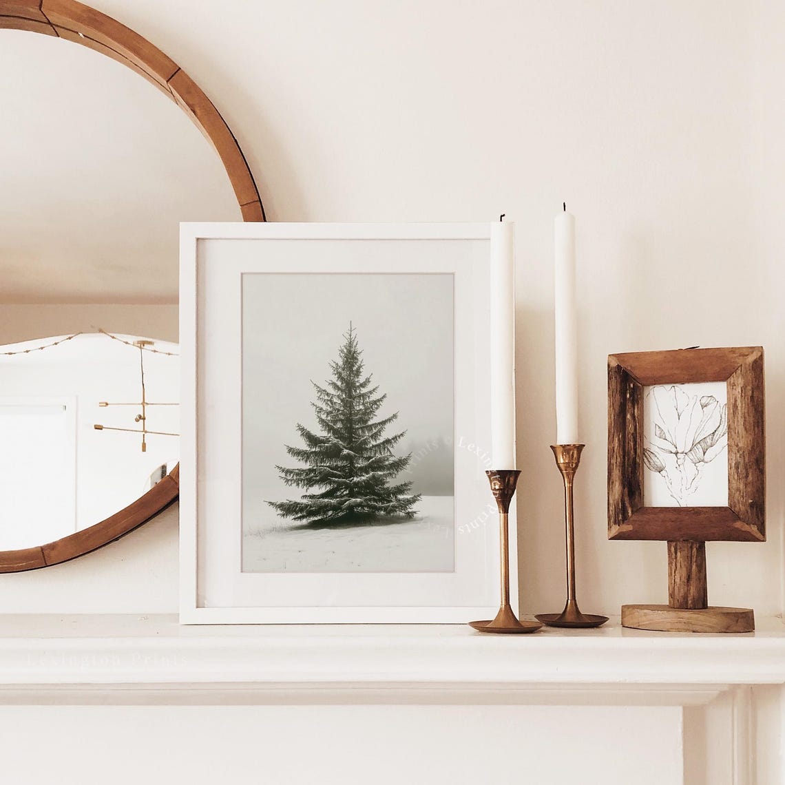 Snow Covered Pine Tree Winter Landscape Neutral Christmas Poster - Image 2