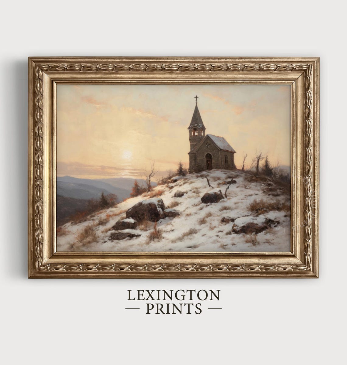 Rustic Winter Landscape Painting Mountain Wall Art Church Painting Landscape Painting Vintage Christmas Wall Art Christian Art Print Art 234 - Image 2