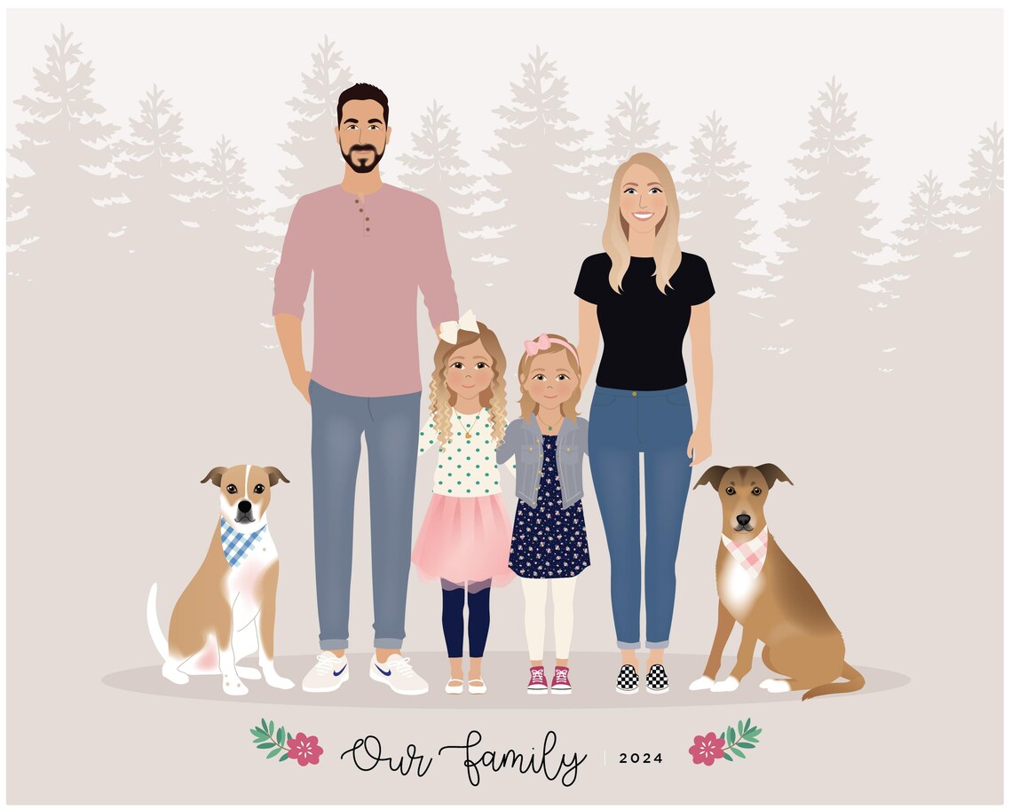 Custom Family Portrait, Personalized Illustration