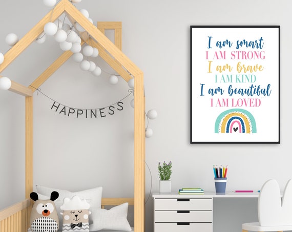 Print Shipi Am Smart I Am Strong Boho Rainbow Wall Printgirls Bedroom Decorlittle Girls Bedroom Decorinspirational Quotes