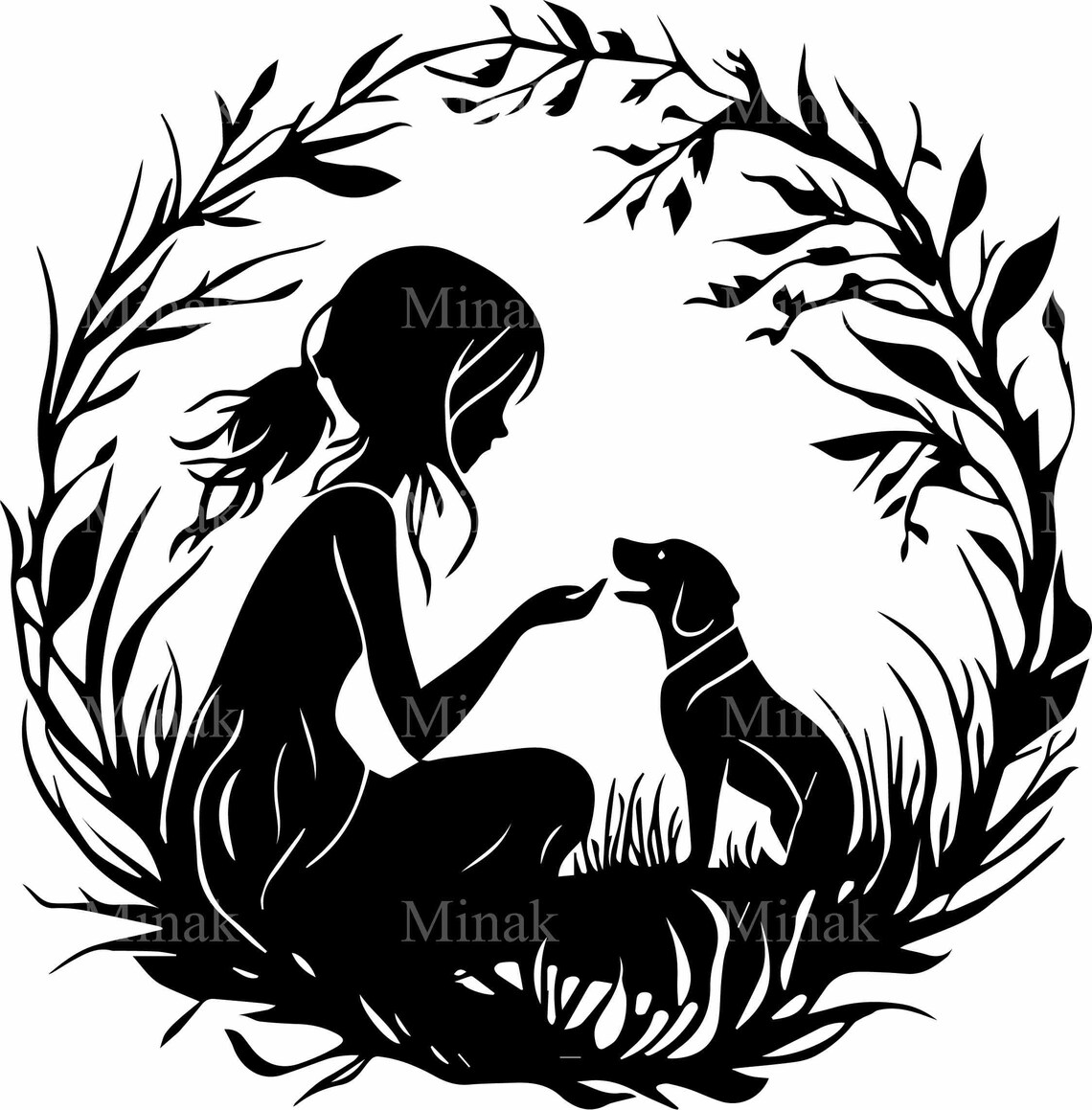 Girl And Dog Silhouette Floral Circle Pet Love Heartfelt Poster - Image 3