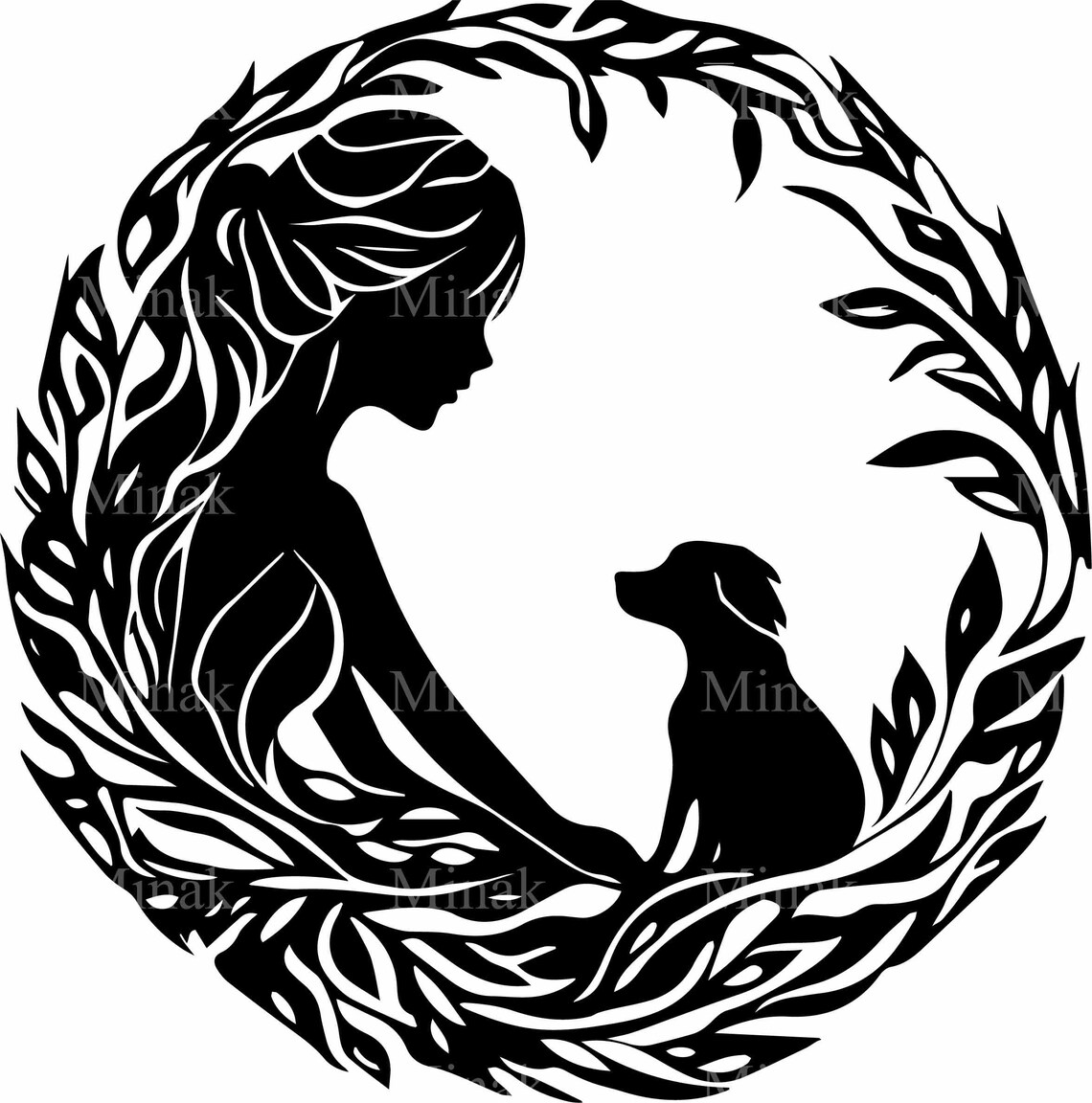 Girl And Dog Silhouette Floral Circle Pet Love Heartfelt Poster - Image 4