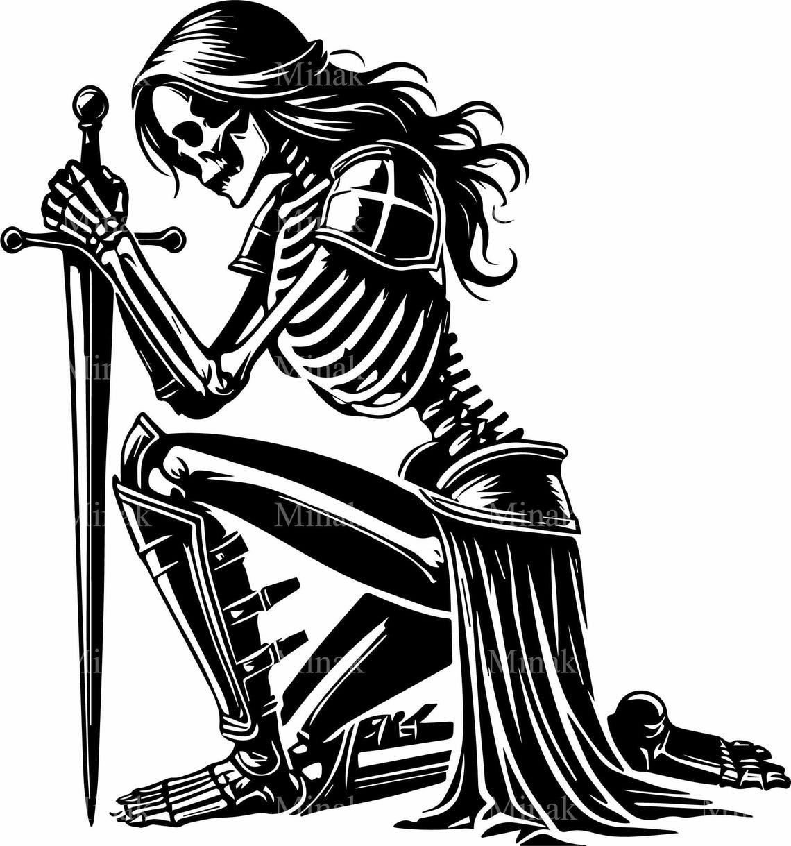 Kneeling Female Skeleton Warrior Greatsword Gothic Fantasy Poster