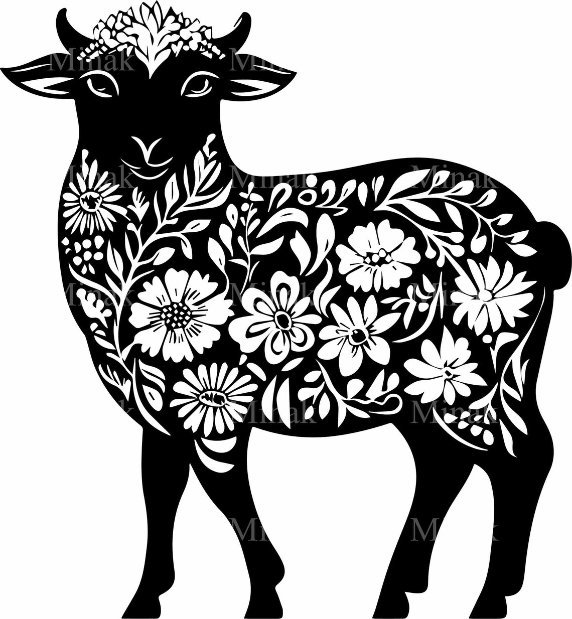 Floral Sheep SVG, Farmhouse Sheep Silhouette - Image 2