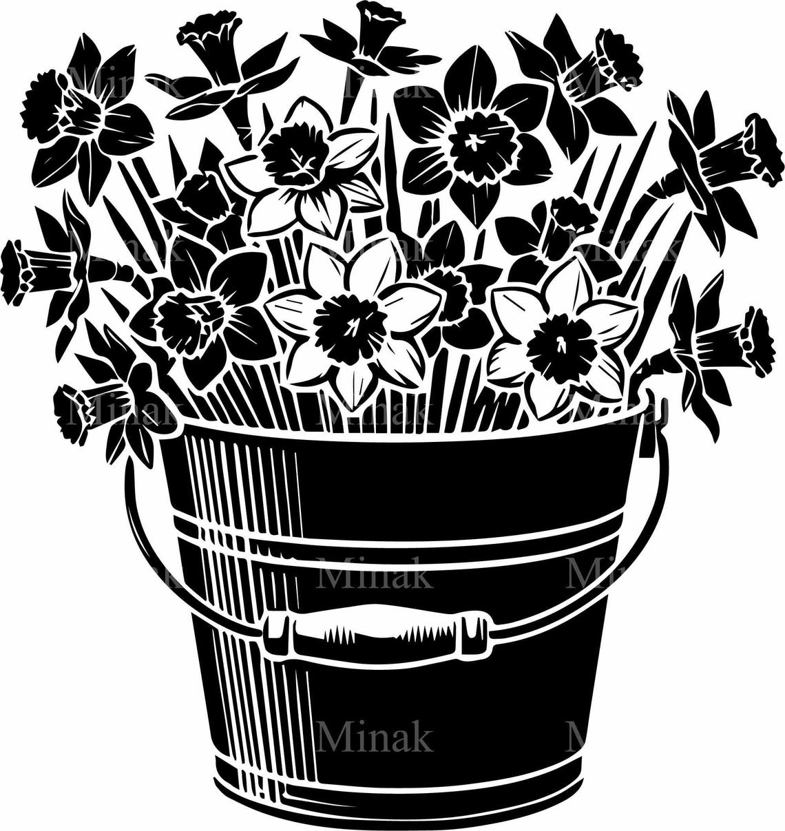 Daffodils In Rustic Bucket Black Floral Silhouette Spring Poster - Image 4