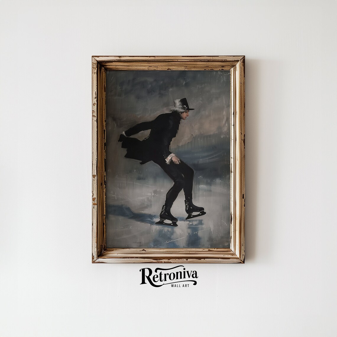Victorian Gentleman Ice Skating in Top Hat Moody Winter Painting Poster - Image 6