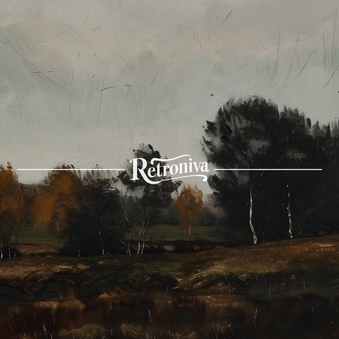 Dark Moody Autumn Marsh Fields Sparse Trees Vintage Landscape Poster - Image 7