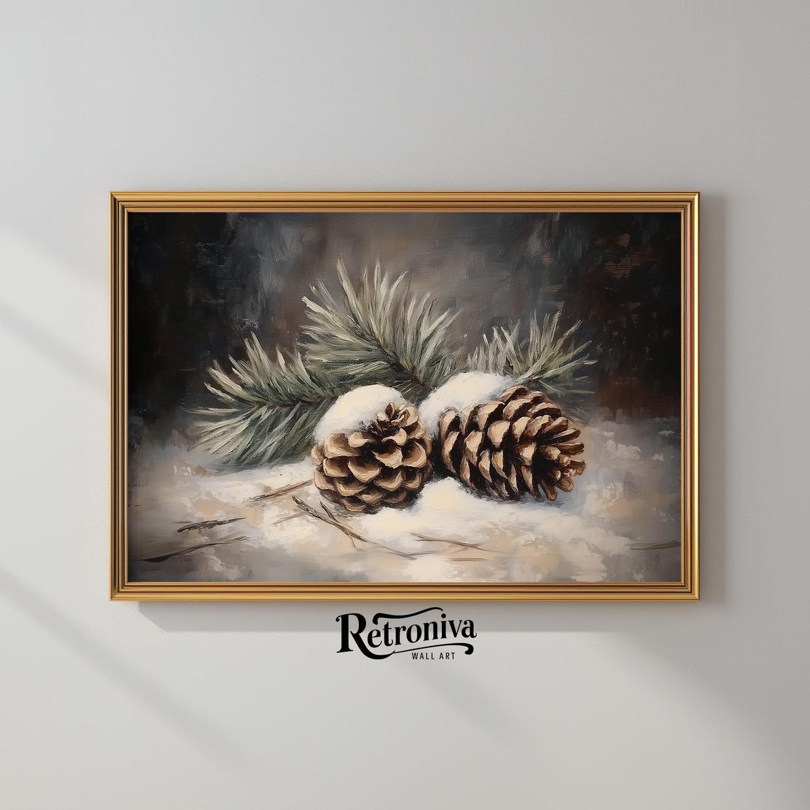 Snowy Antique Still Life With Pinecones And Pine Branch Poster - Image 2