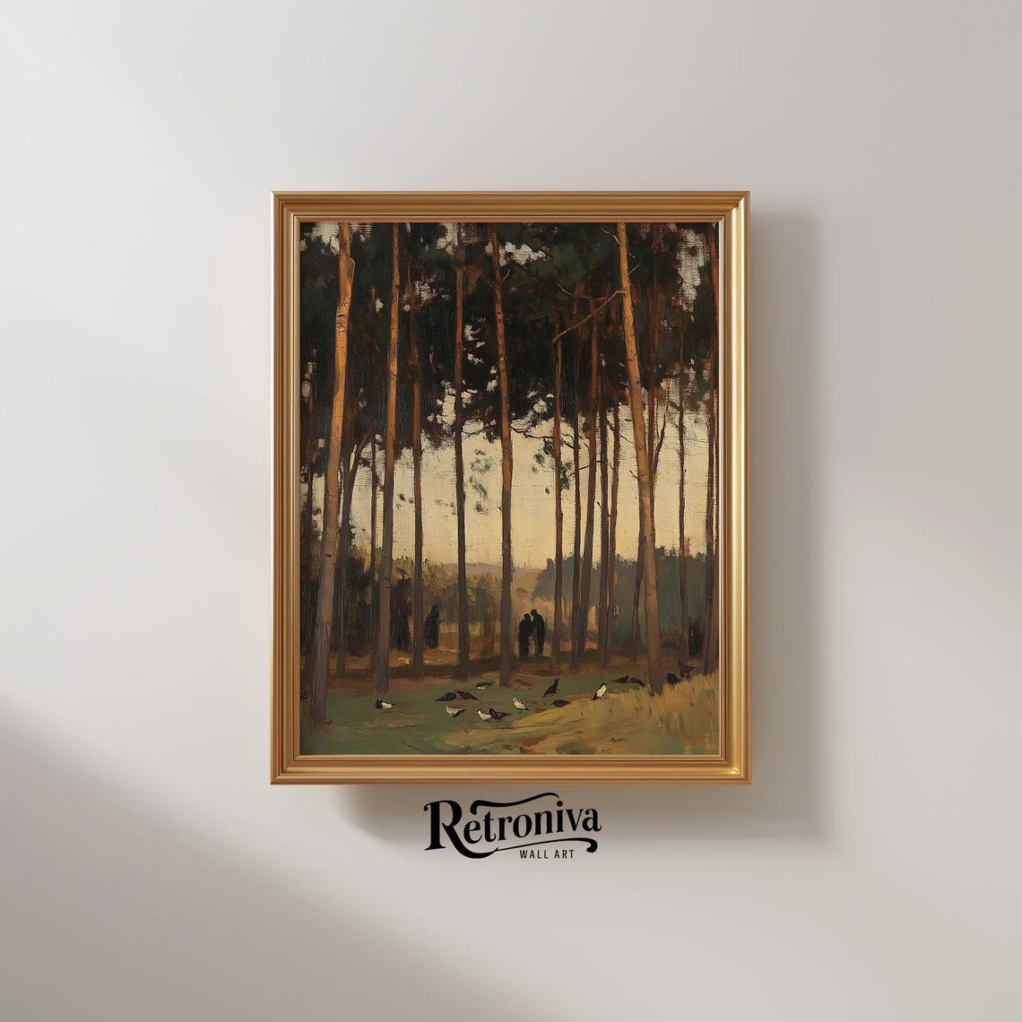 Secret Meeting In Woodland Scene Vintage Oil Painting Muted Forest Wall Decor Farmhouse Art Print Retroniva Art Lnd 002 - Image 2