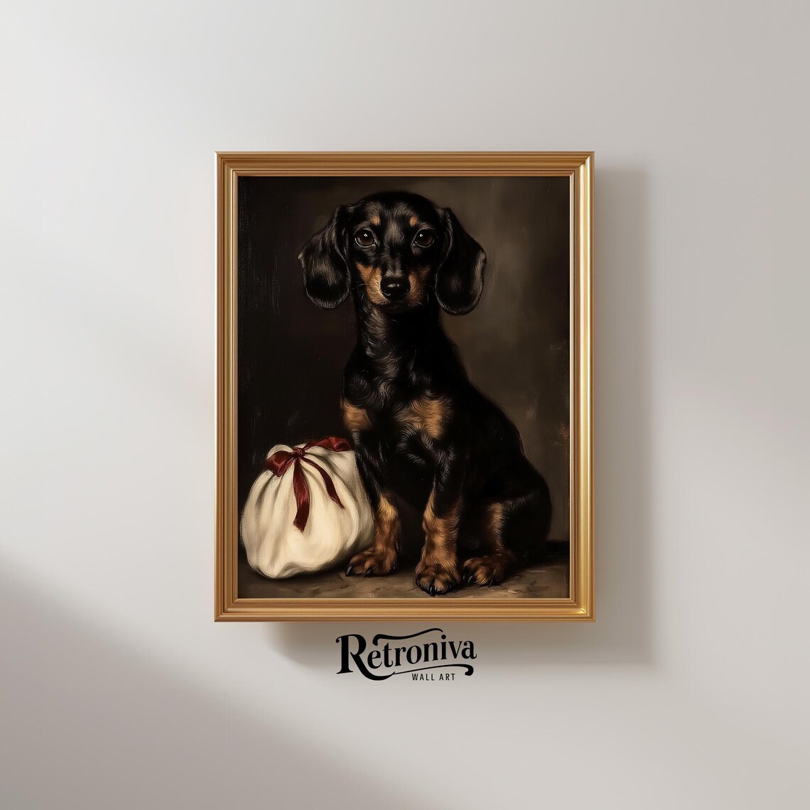 Dachshund Dog with Christmas Gift Bag Vintage Holiday Pet Poster - Image 2