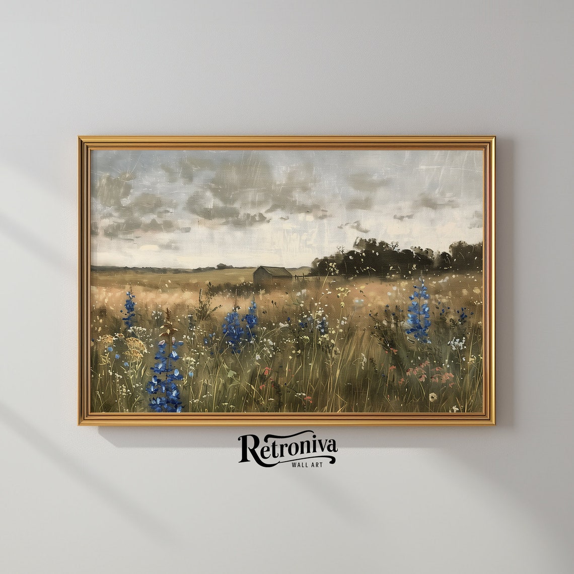 Vintage Wildflower Field Landscape Oil Painting Country Field Farmhouse Wall Art Moody Spring Prints Retroniva Art Spg 002 - Image 2