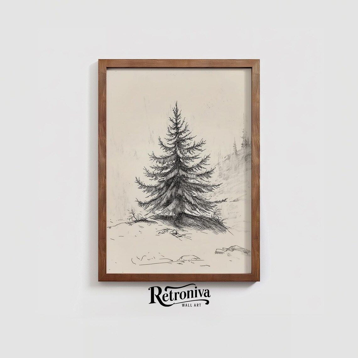 Vintage Evergreen Tree Sketch, Farmhouse Wall Decor - Image 3