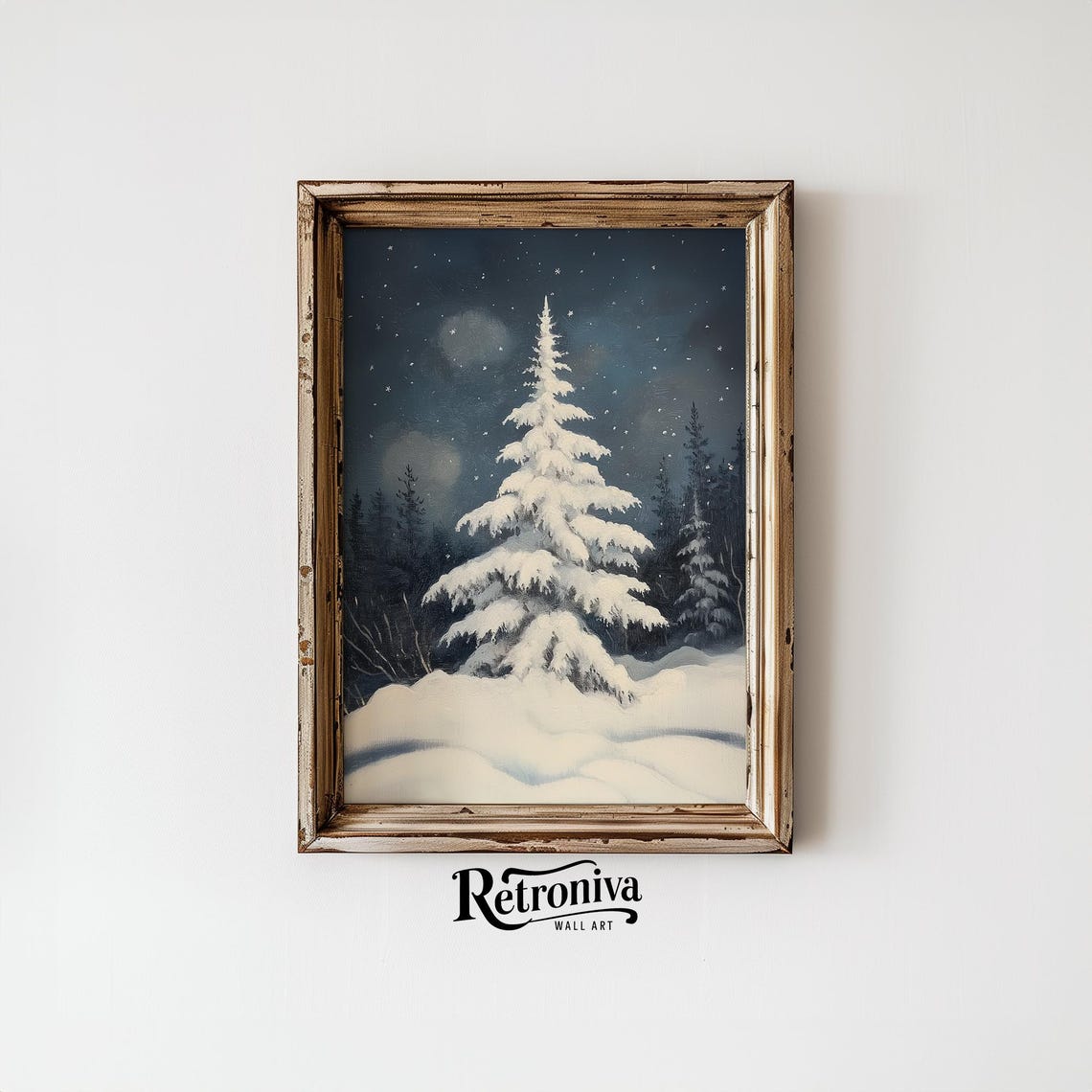Snow Covered Pine Tree Starry Night Winter Moonlight Forest Poster - Image 6