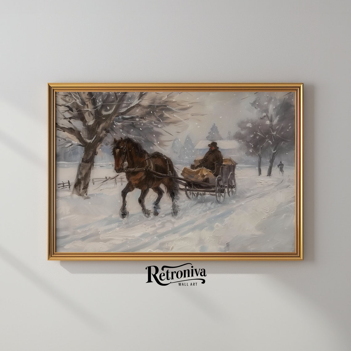 Winter Sleigh Horse Carriage Painting Winter Snowstorm Wall Art Vintage Winter Landscape Oil Painting Retroniva Art Wnt 001 - Image 2