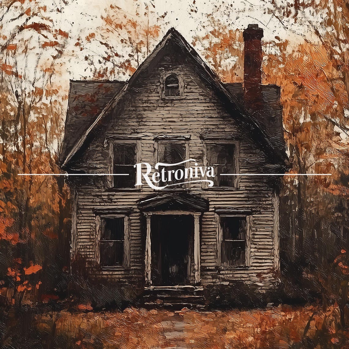 Moody Rustic Farmhouse Autumn Woods Vintage Oil Painting Poster - Image 7