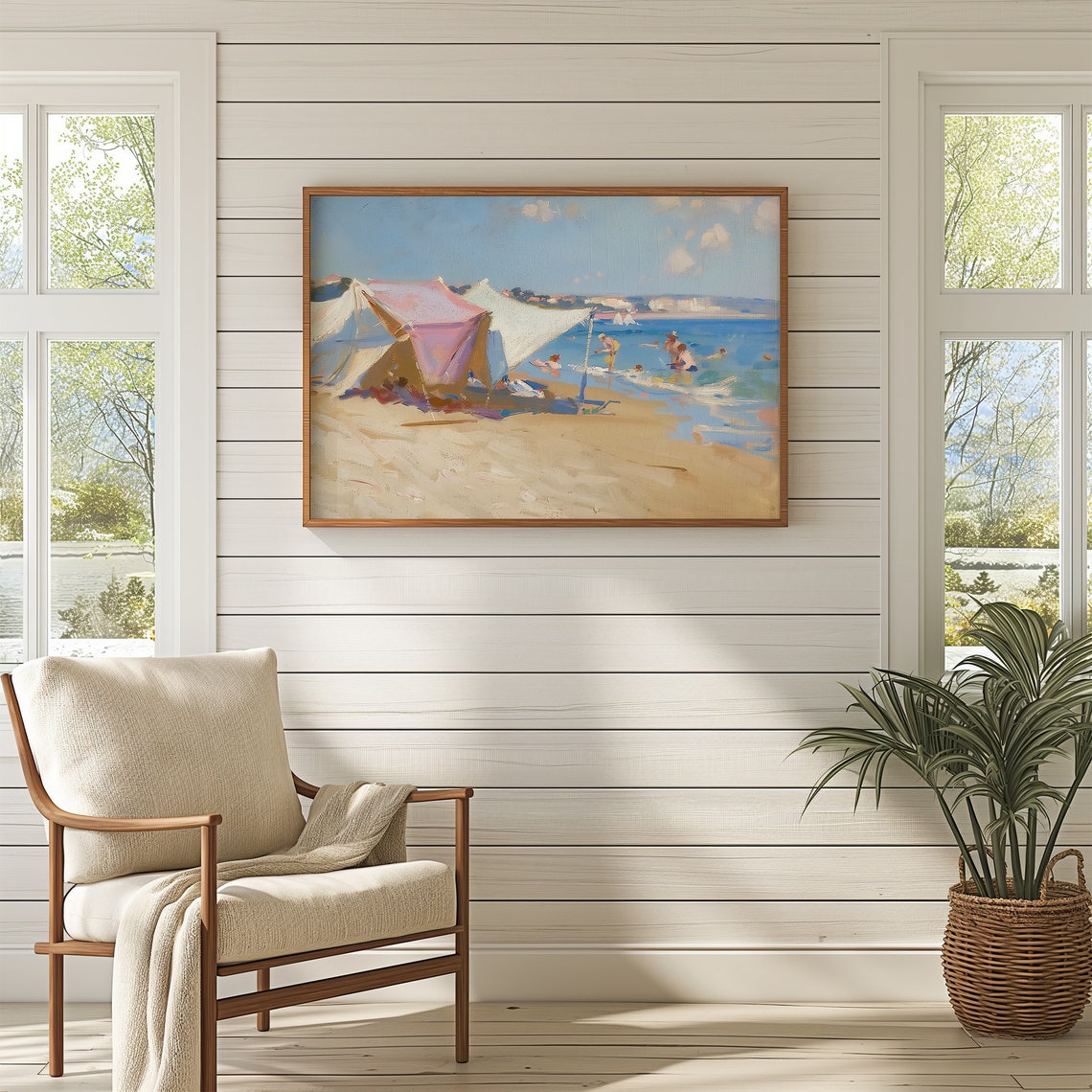 Beach Art Vintage Oil Painting Summer Coastal Seascape Painting Summer Landscape Holiday Scene Print Retroniva Art Sum 015 - Image 3