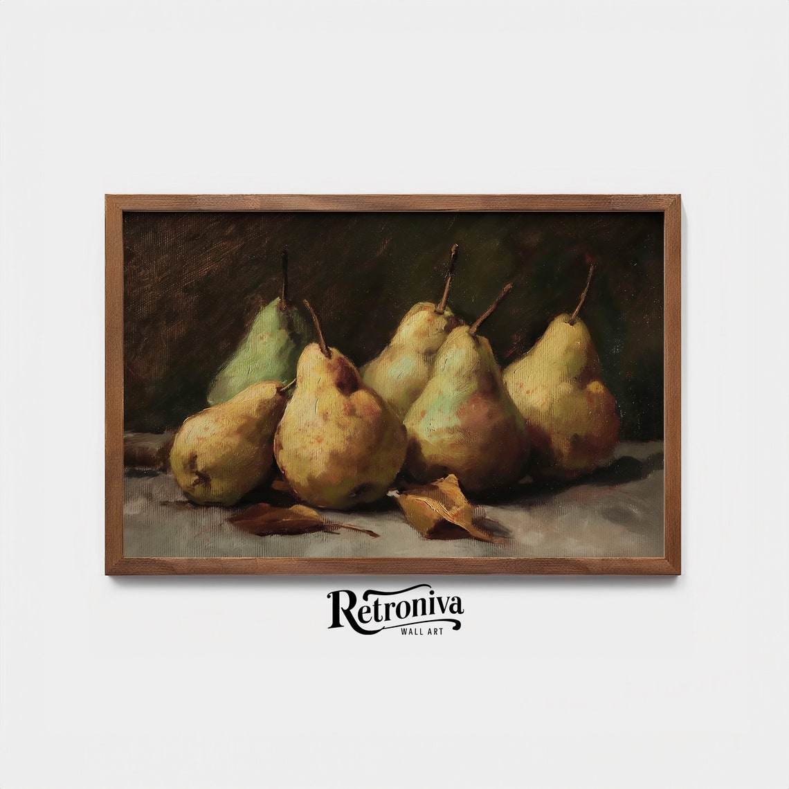 Pears Still Life Vintage Oil Painting Dark Moody Fruit Art Print - Image 3