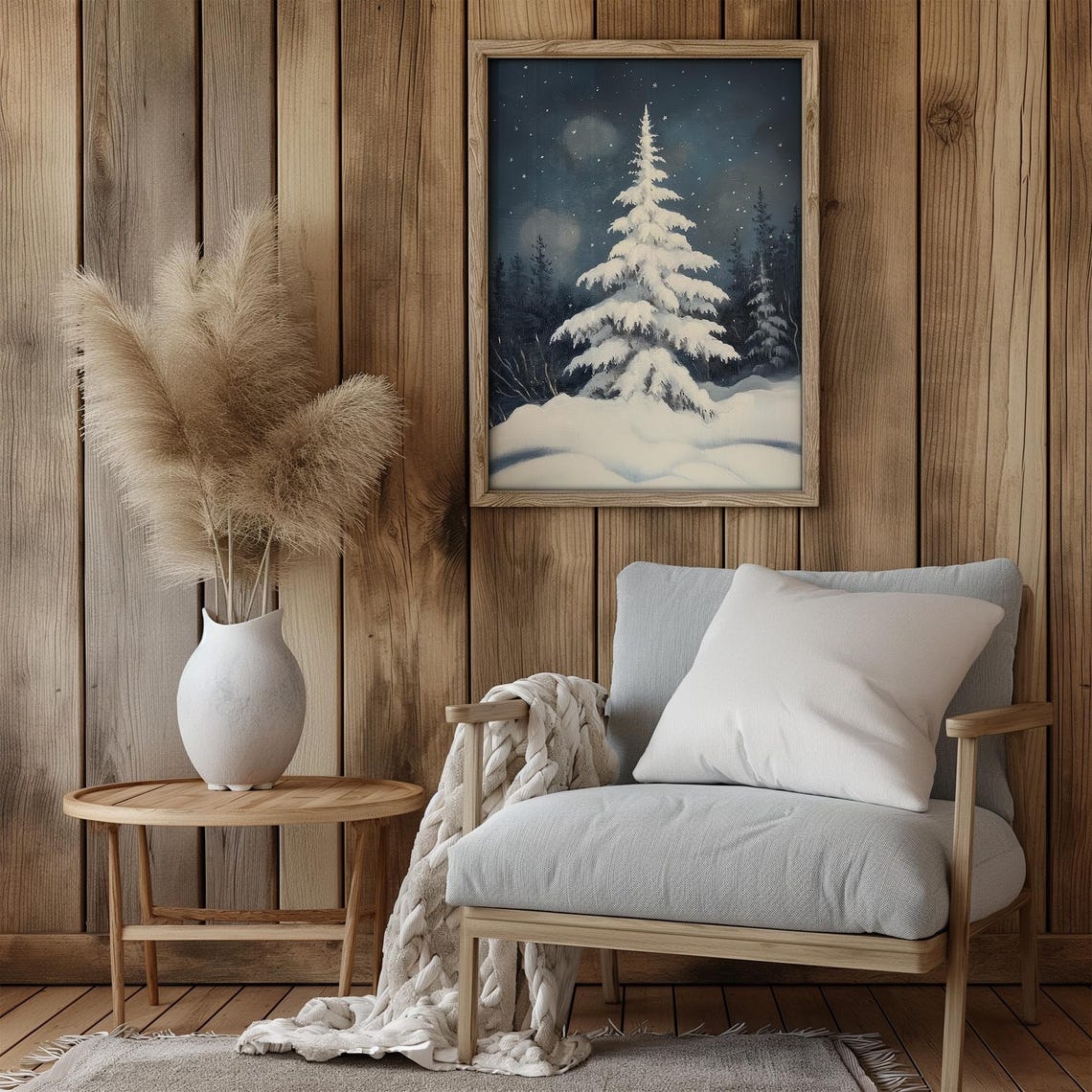Snow Covered Pine Tree Starry Night Winter Moonlight Forest Poster - Image 3