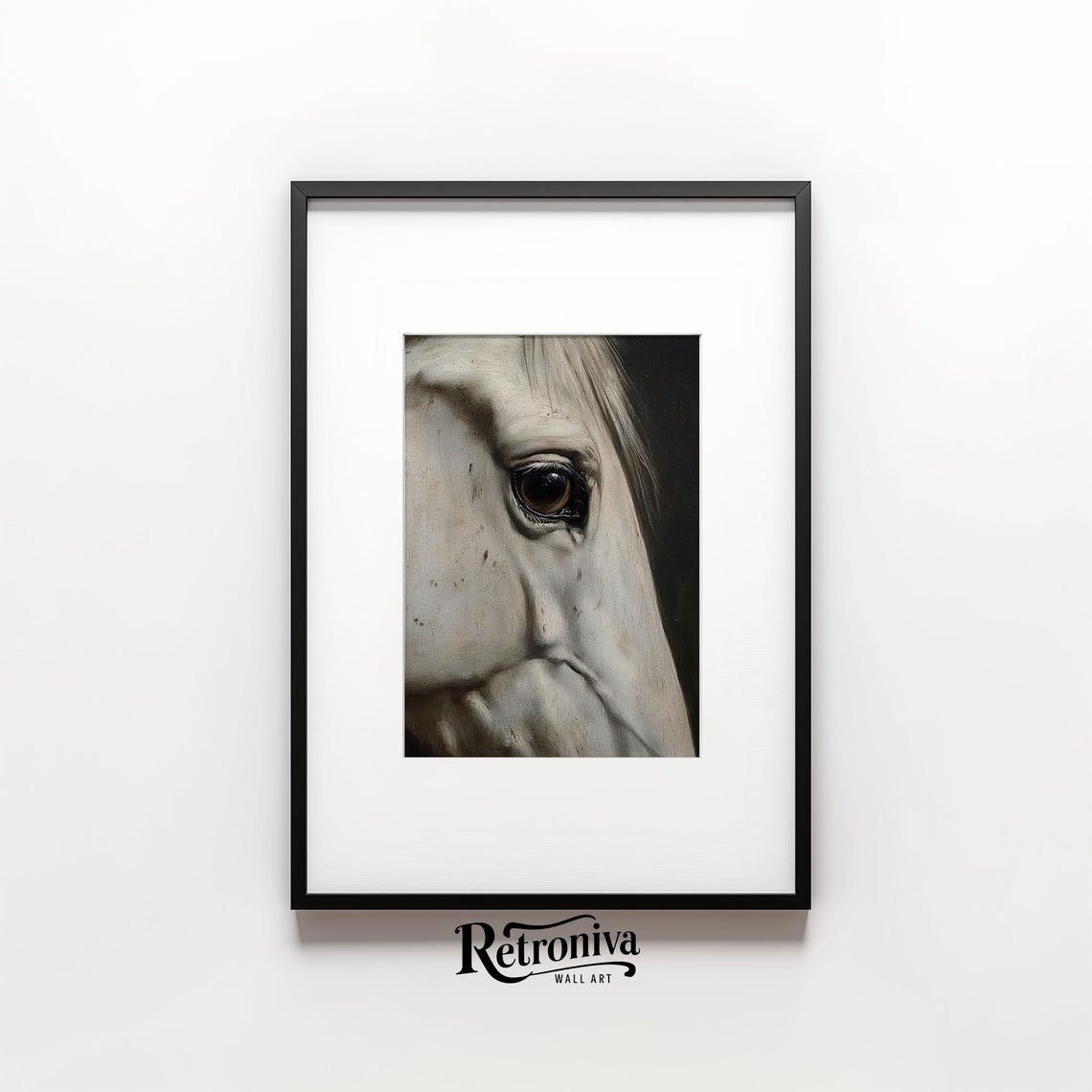 White Horse Eye Close Up Dramatic Vintage Equestrian Painting Poster - Image 6
